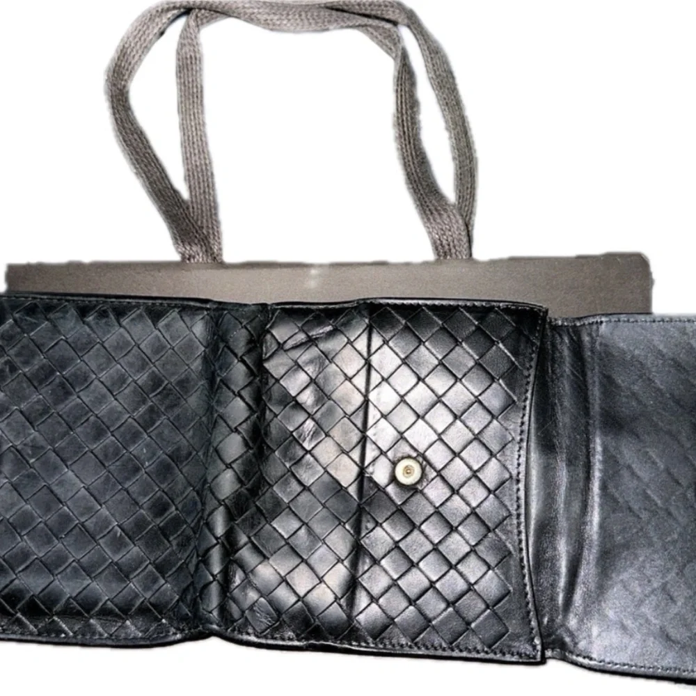 Bottega‎ Veneta BLACK LEATHER Intrecciato Weave Wallet LUXURY